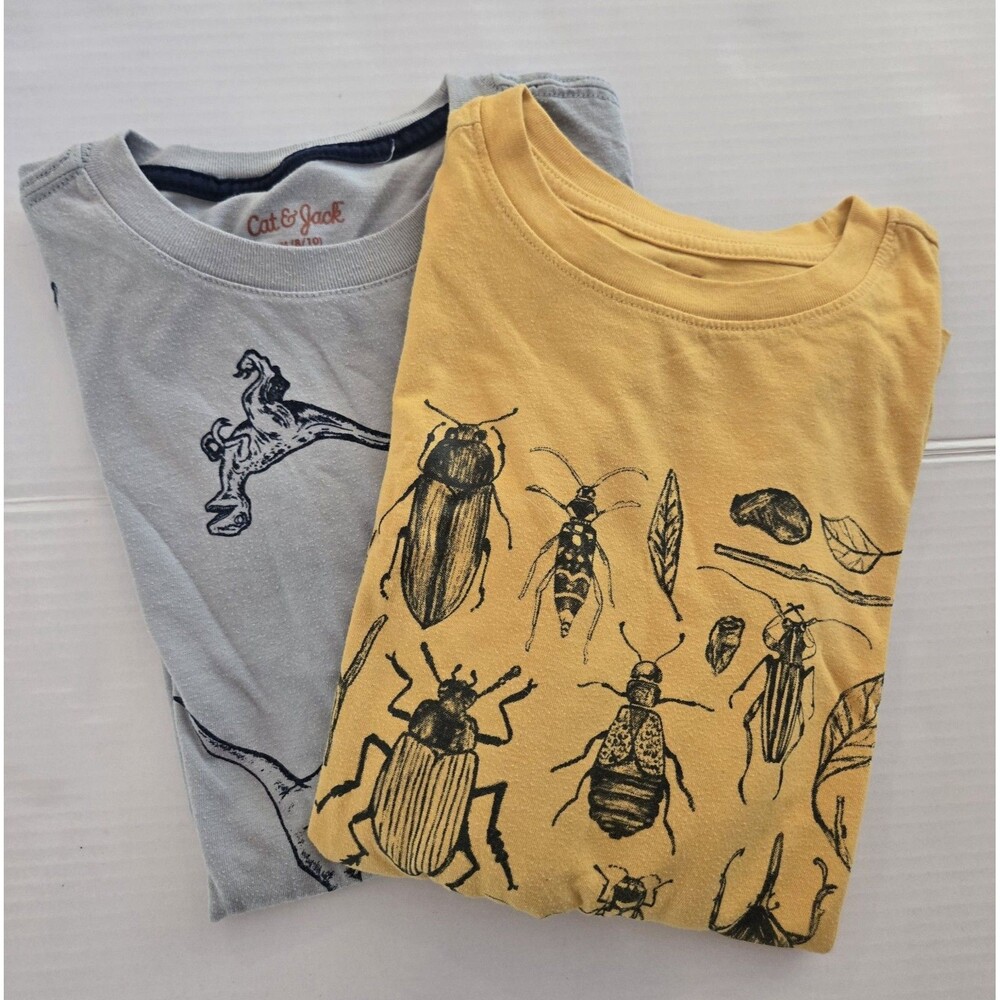 Cat & Jack Boys 2-Pack Long Sleeve Graphic Tee Shirts 8/10 Tagless Dino Bug